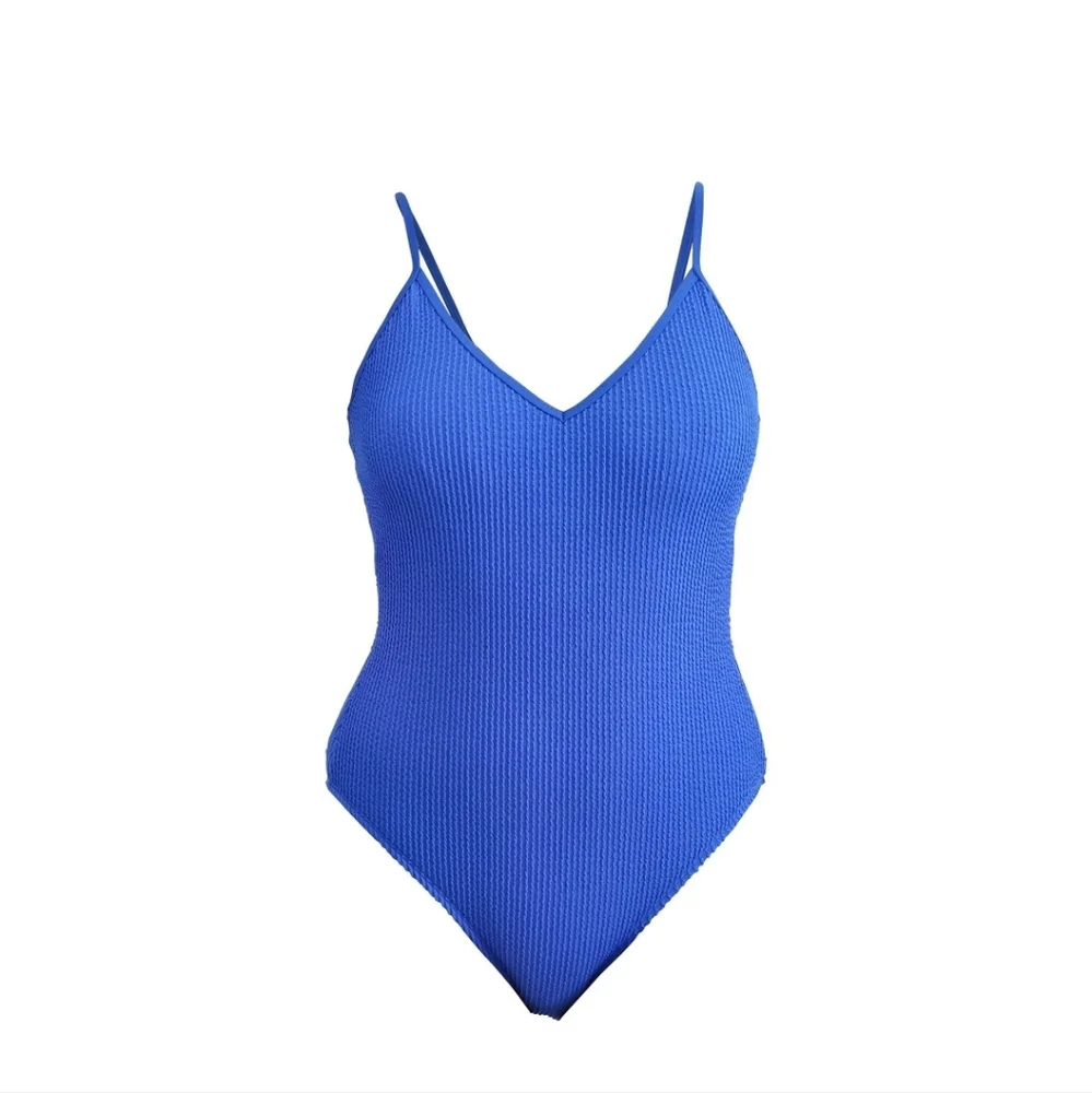 : New No Boundaries High Leg One Piece Swimsuit Crinkle Blue Size M (7-9)